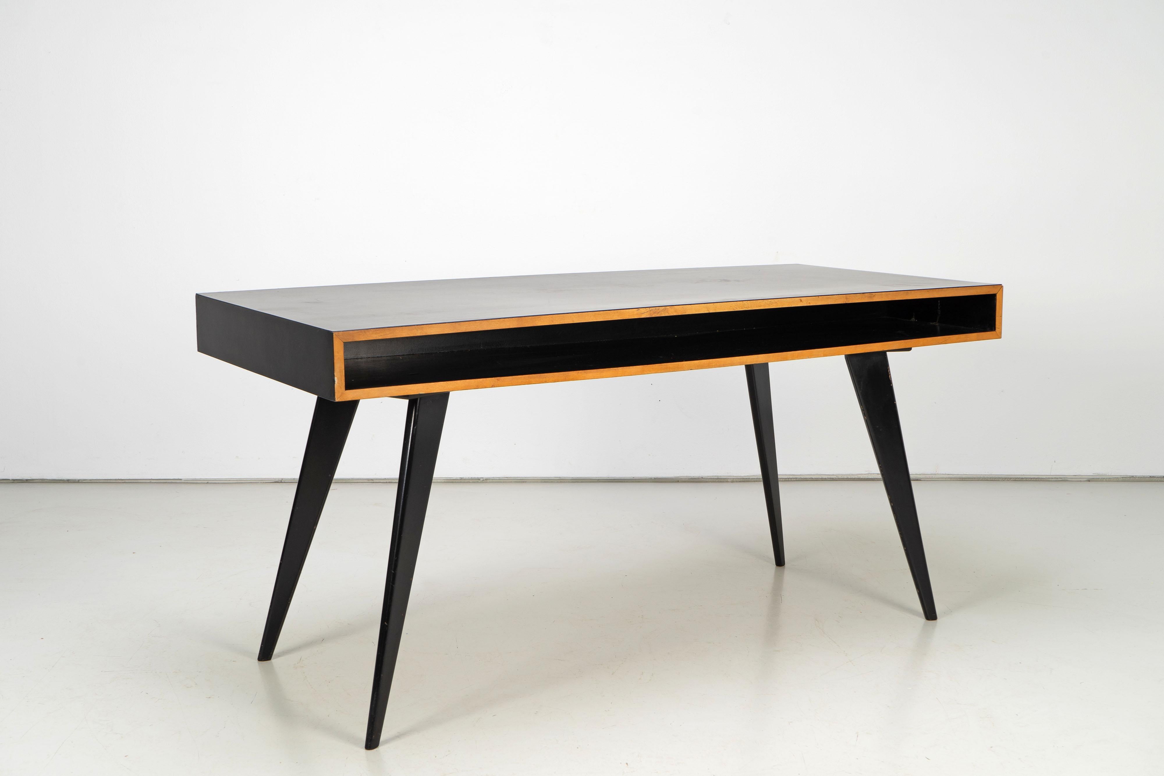 20th Century Writing Desk by Hans Bellmann for Domus Raumkunst, with Black Formica, 1950s