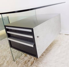 Writing Desk "Esteral" by Xavier Marbeau, Glass and Chrome Brushed, circa 1970