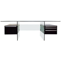 Writing Desk "Esteral" by Xavier Marbeau, Glass and Chrome Brushed, circa 1970