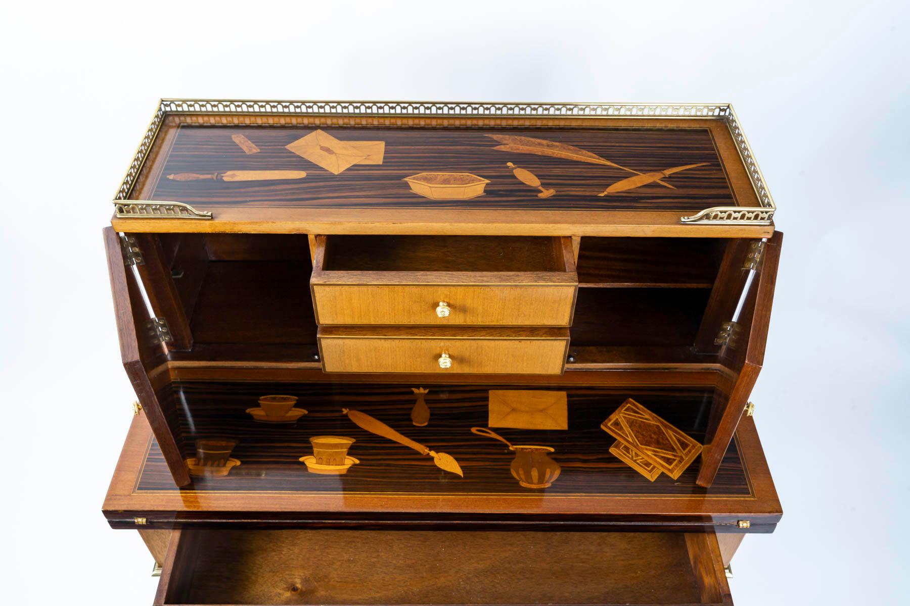 Marquetry Writing Desk in the Louis XVI Style, Early 20th Century. For Sale
