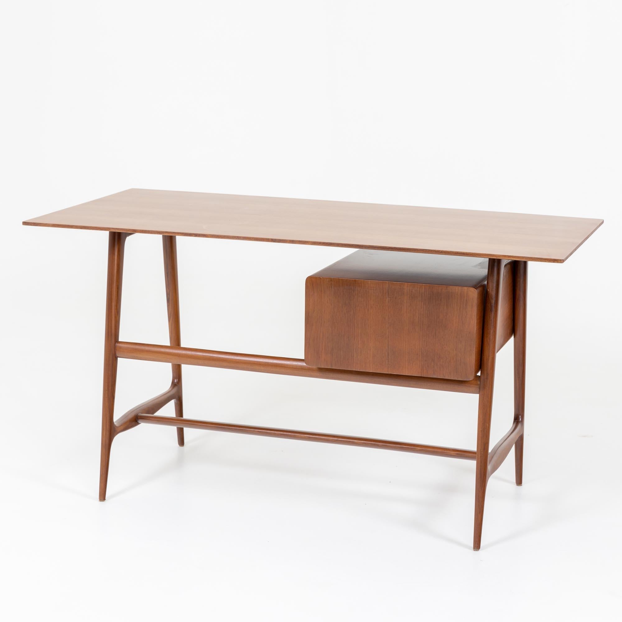 Veneer Small Writing Desk with two Drawers, Italian Manufactory, Mid-20th Century