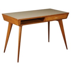Writing Desk Mahogany Veneer Beech Back-Treated Glass Italy 1950s