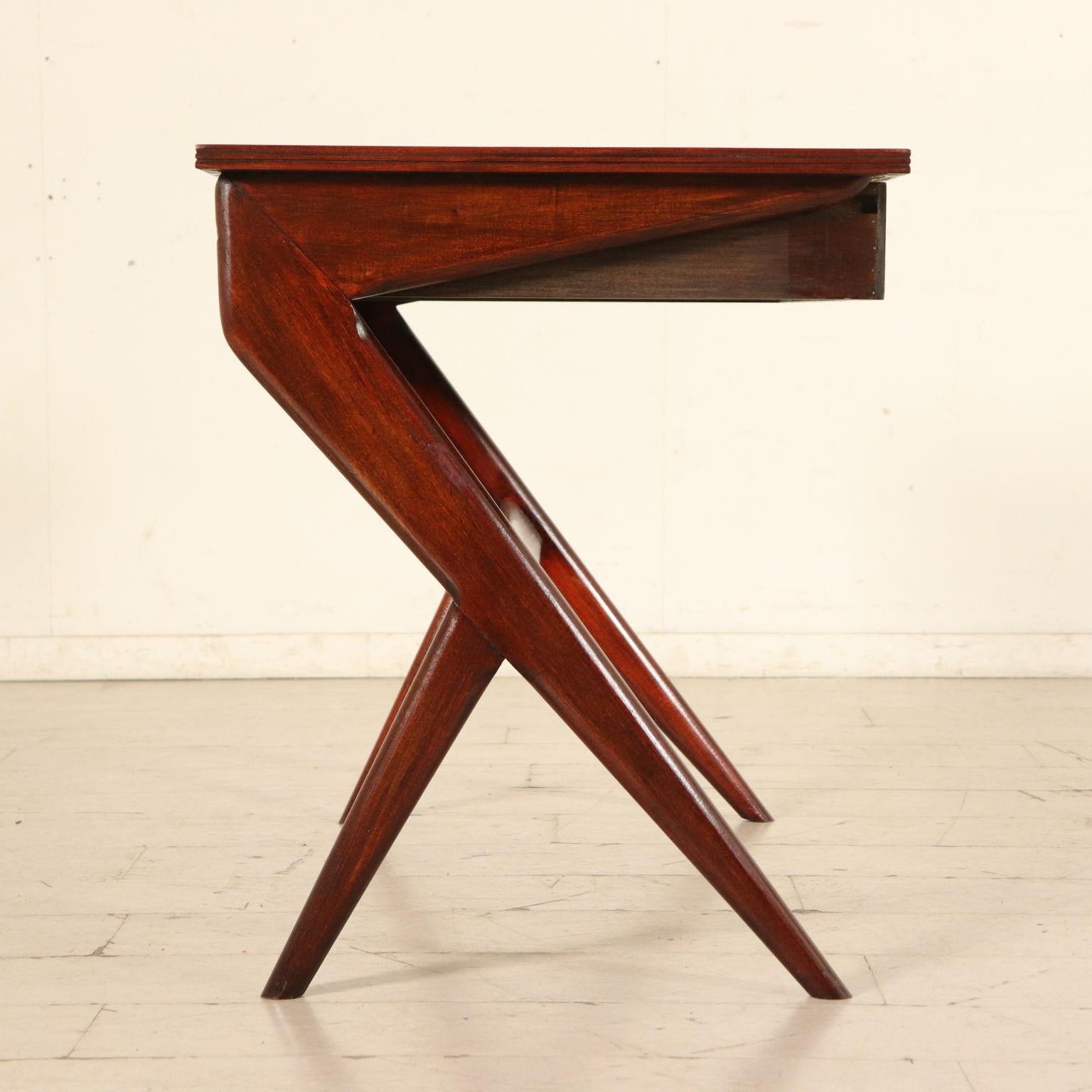 Mid-Century Modern Writing Desk Solid Mahogany Poplar Vintage, Italy, 1950s