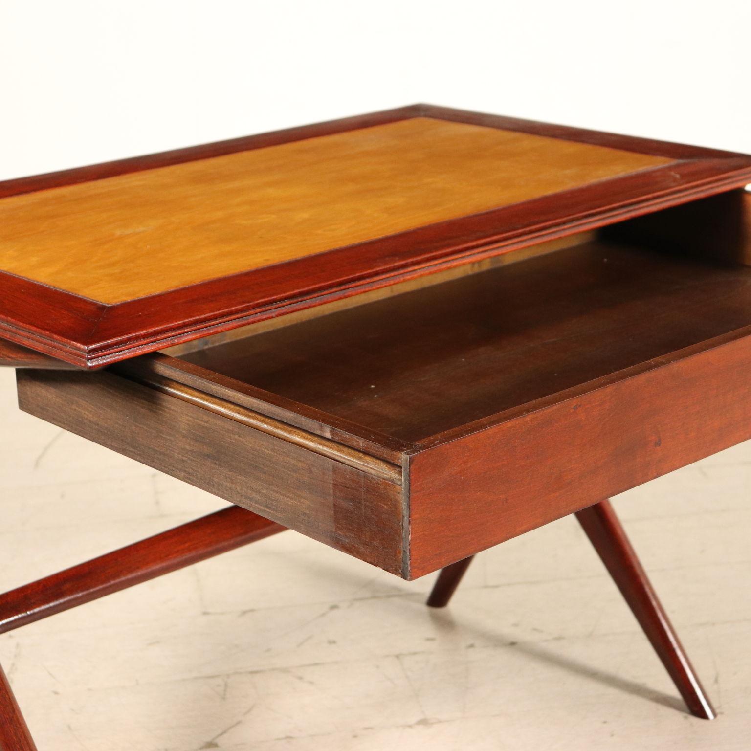 Veneer Writing Desk Solid Mahogany Poplar Vintage, Italy, 1950s