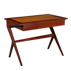 Writing Desk Solid Mahogany Poplar Vintage, Italy, 1950s