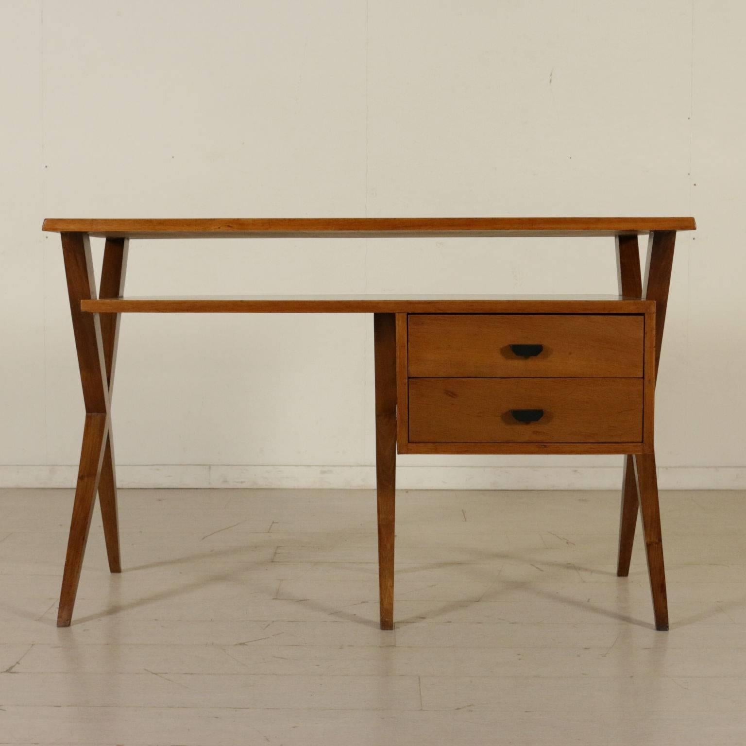A writing desk with drawers, solid walnut and walnut veneer, Formica covered top. Manufactured in Italy, 1950s.