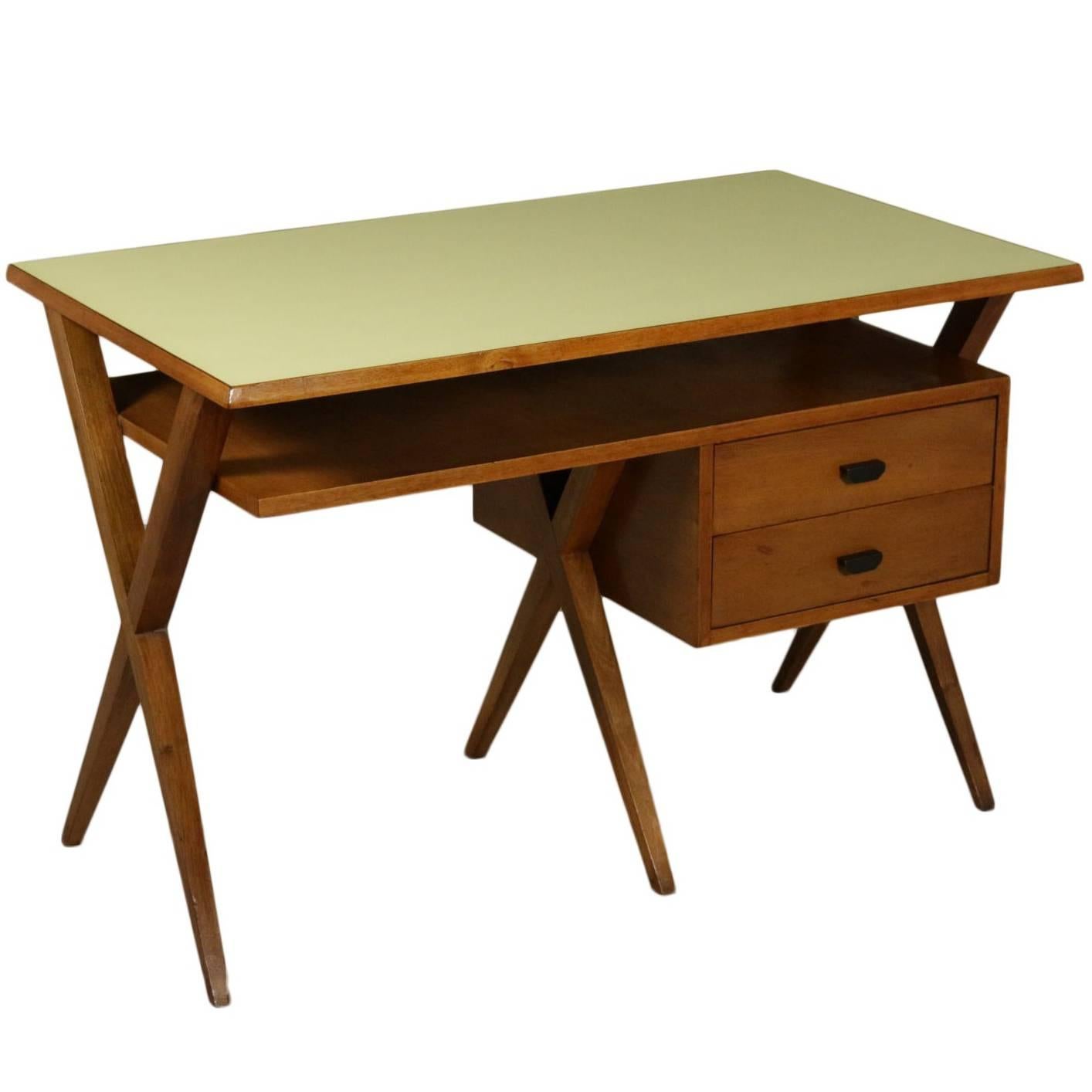 Writing Desk Solid Walnut Formica Top Vintage Manufactured in Italy, 1950s