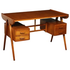 Writing Desk Stained Beech Mahogany Veneer, Italy, 1950s