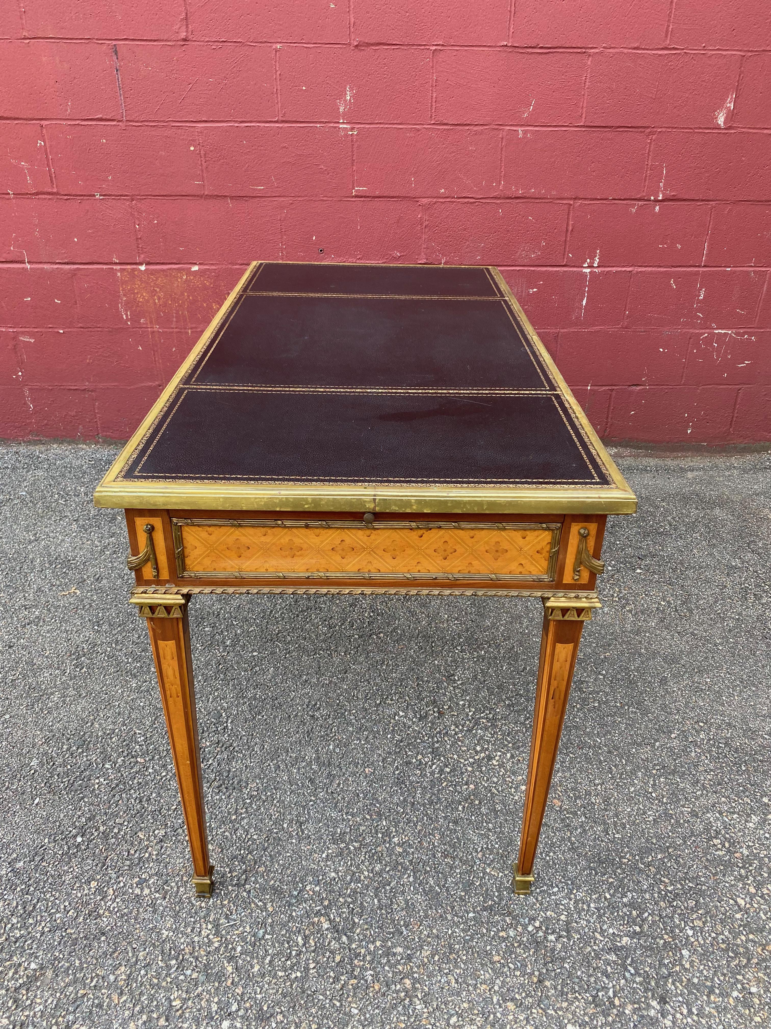Spanish Writing Desk with Inlays and Leather Top