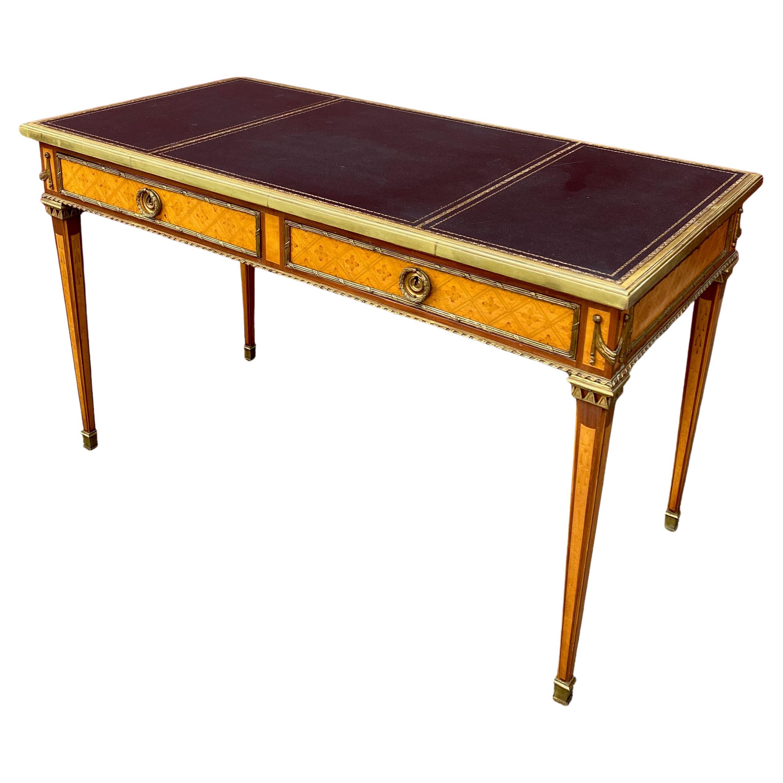 Writing Desk with Inlays and Leather Top