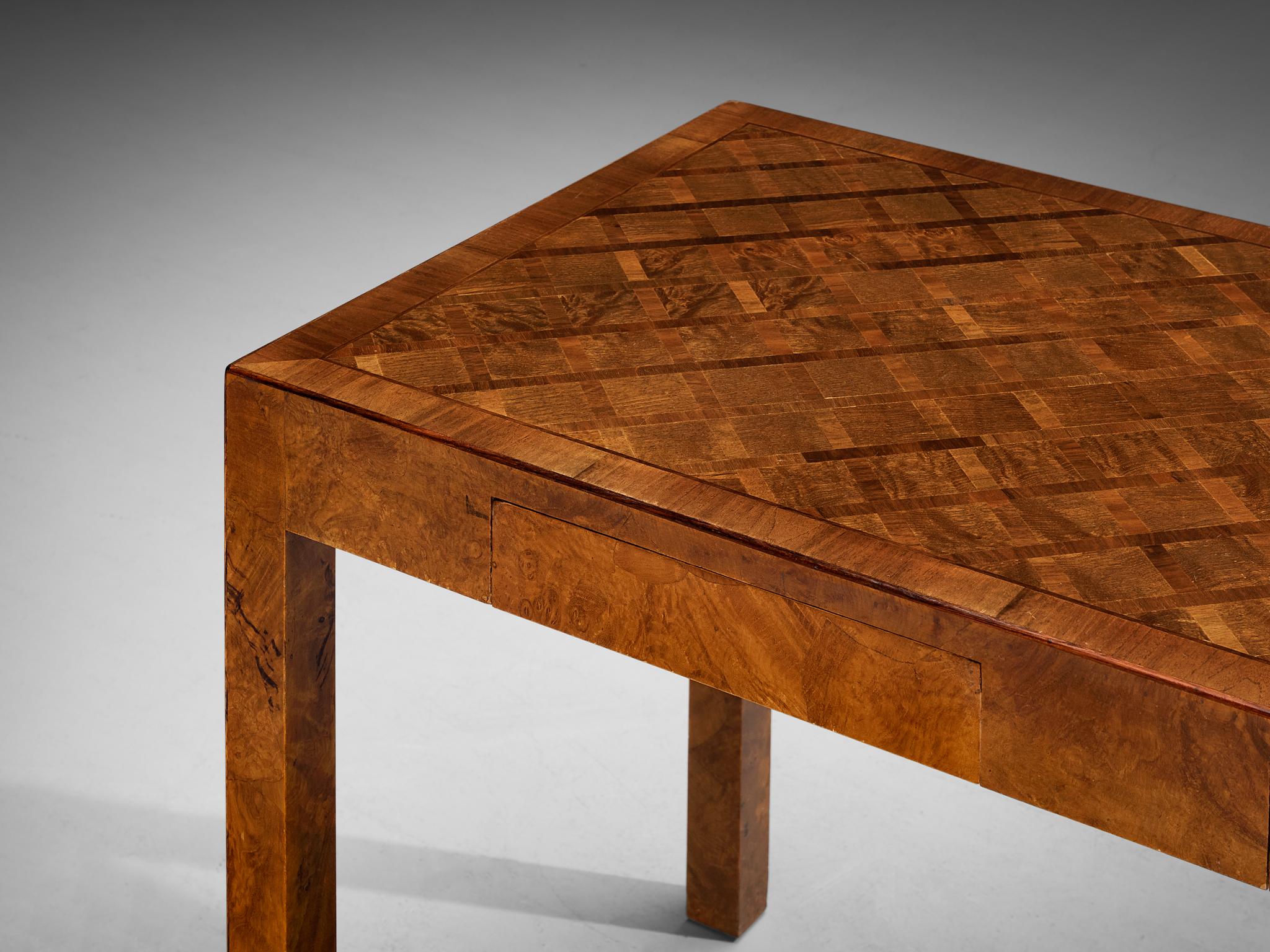 Art Deco Writing Desk with Marquetry Top in Walnut  For Sale