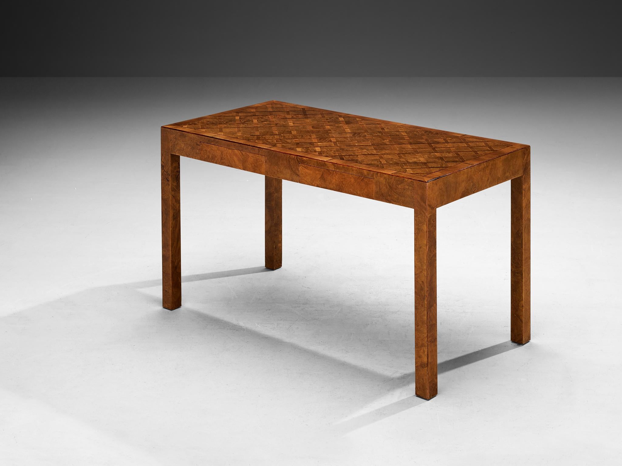 Mid-20th Century Writing Desk with Marquetry Top in Walnut  For Sale