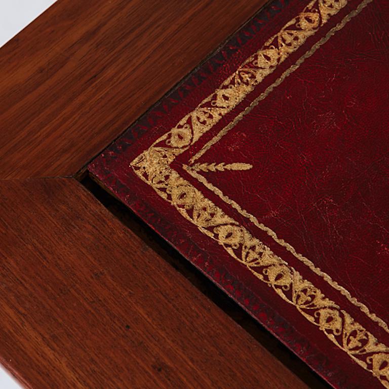 Regency Writing Desk with Red Leather Writing Board, a Drawer, and Shelving For Sale