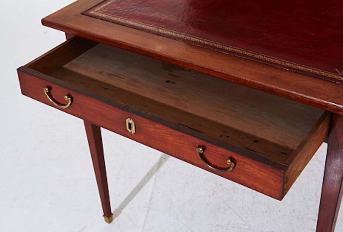 19th Century Writing Desk with Red Leather Writing Board, a Drawer, and Shelving For Sale