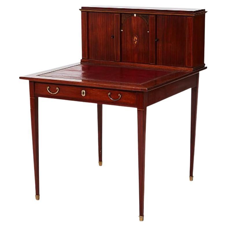 Writing Desk with Red Leather Writing Board, a Drawer, and Shelving