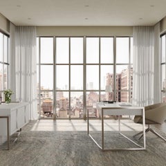 Modern Home Office Writing Executive Desk White Lacquer Brushed Stainless Steel