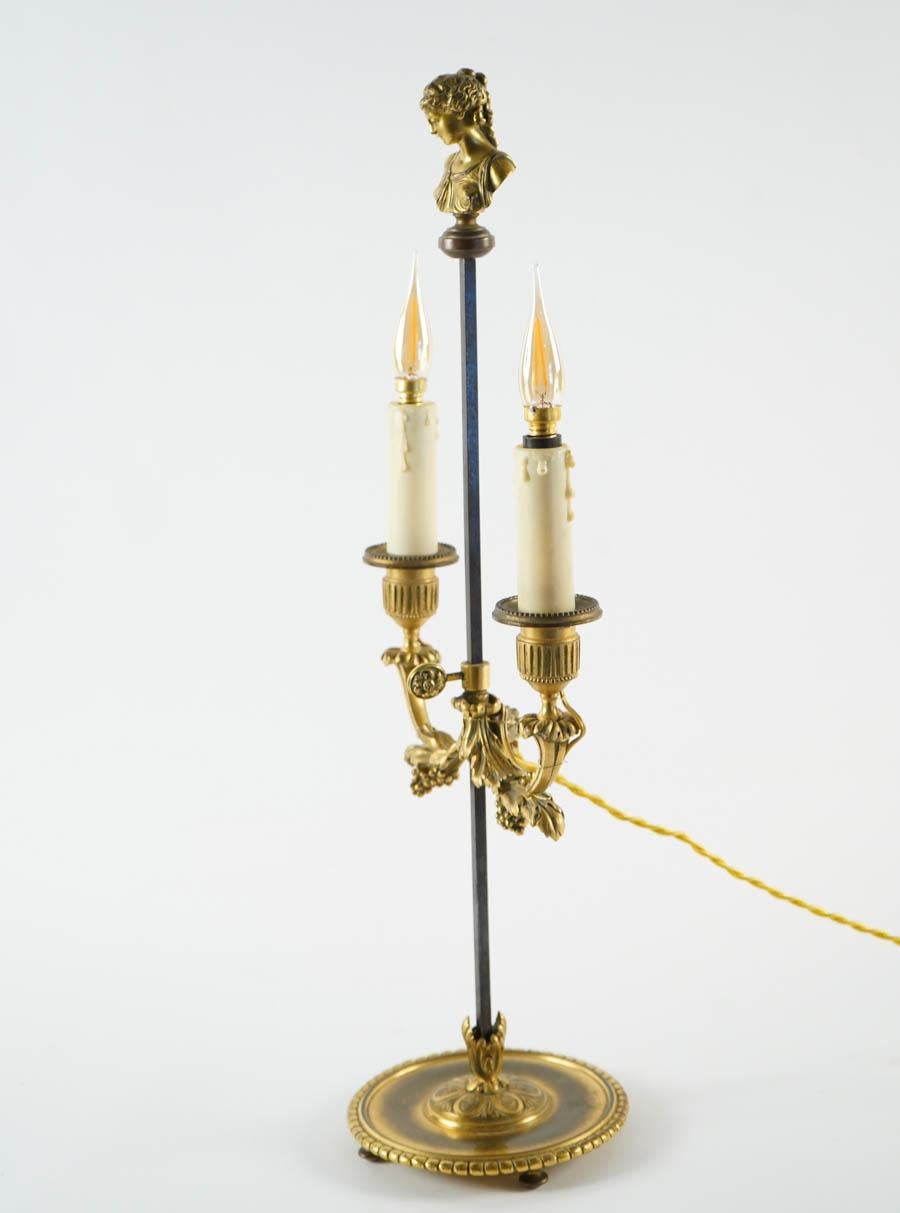 Writing Lamp 19th Century in Bronze with Two Lights, Napoleon III Period 1