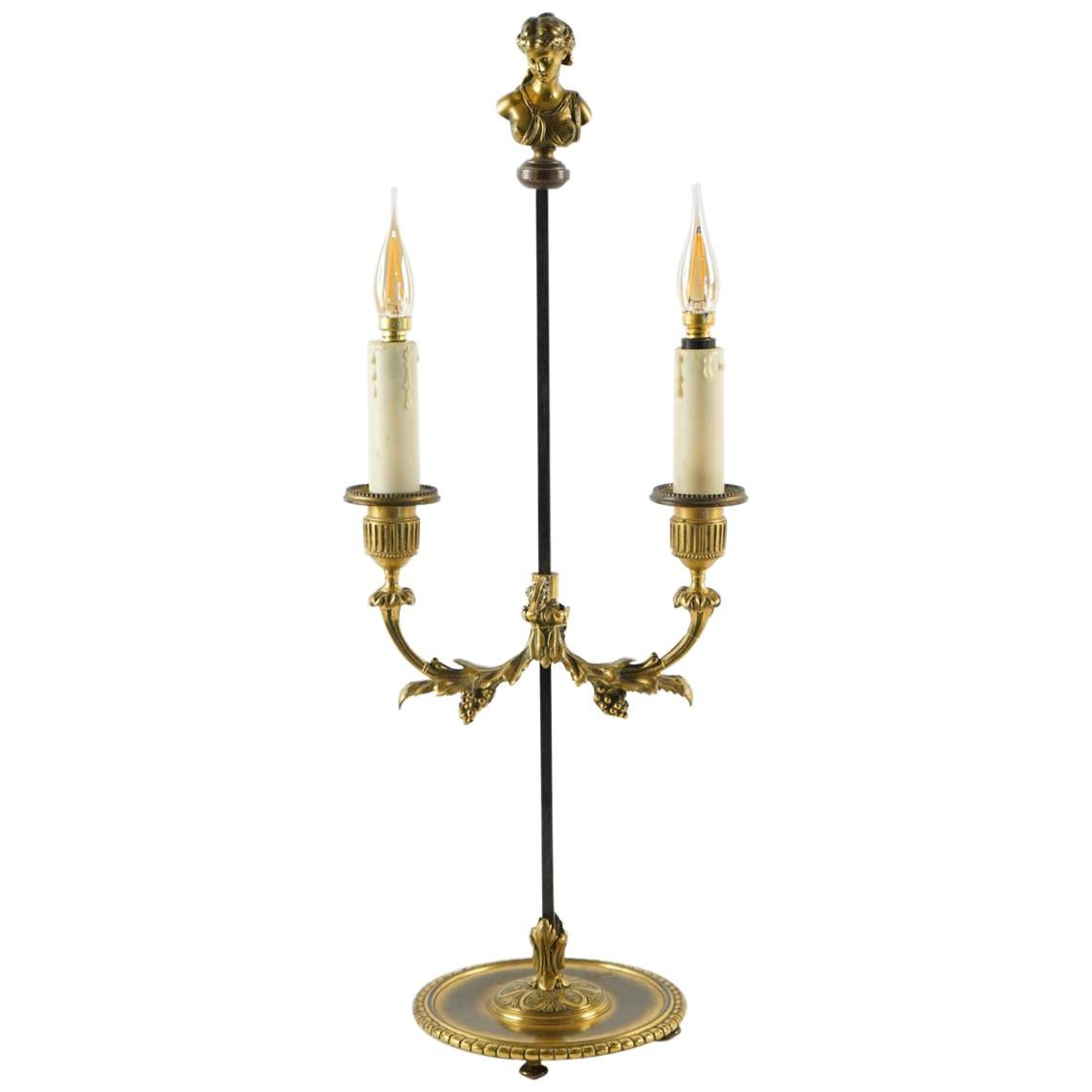 Writing Lamp 19th Century in Bronze with Two Lights, Napoleon III Period