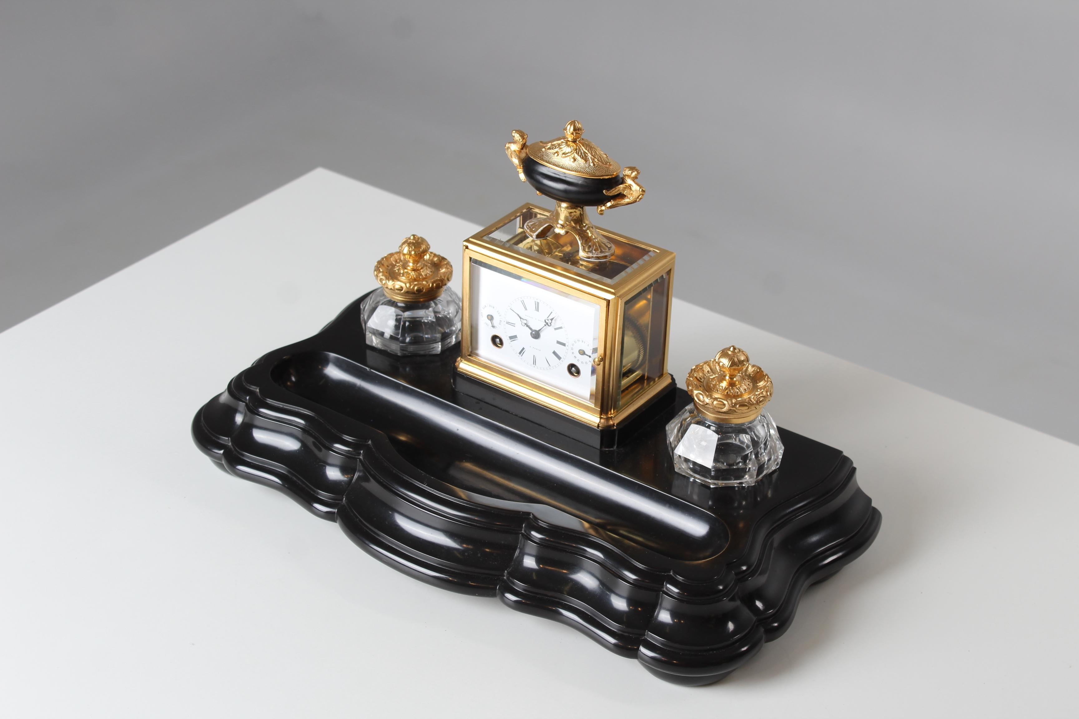 Writing Set with Desk Clock, Carriage, Pendulette, Paris, Signed Moser, C. 1850 5