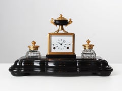 Writing Set with Desk Clock, Carriage, Pendulette, Paris, Signed Moser, C. 1850