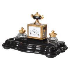 Writing Set with Desk Clock, Carriage, Pendulette, Paris, Signed Moser, C. 1850