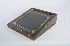 Writing Slope, Antique Victorian Lap Desk, Marine Walnut Brass Desk, 1870