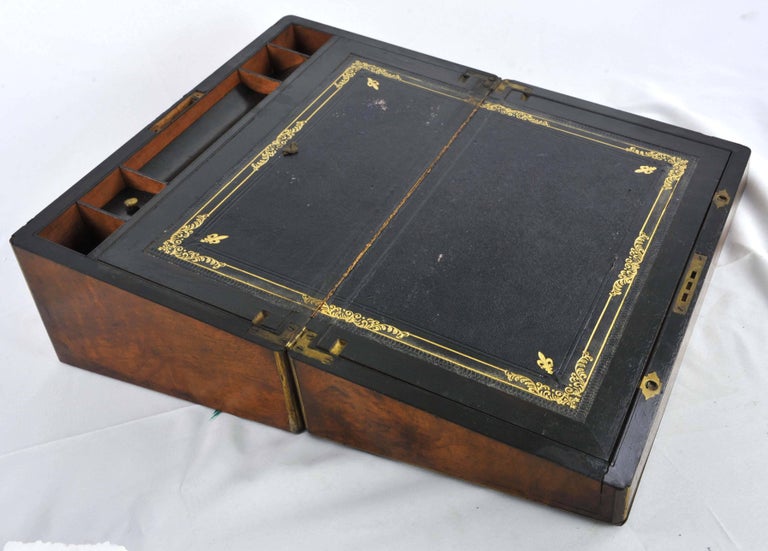Writing Slope, Antique Victorian Lap Desk, Marine Walnut Brass