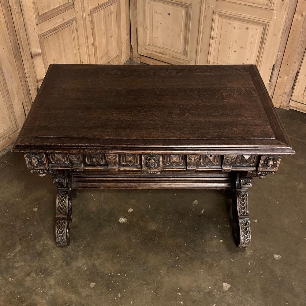 Hand-Carved Writing Table, 19th Century French Renaissance