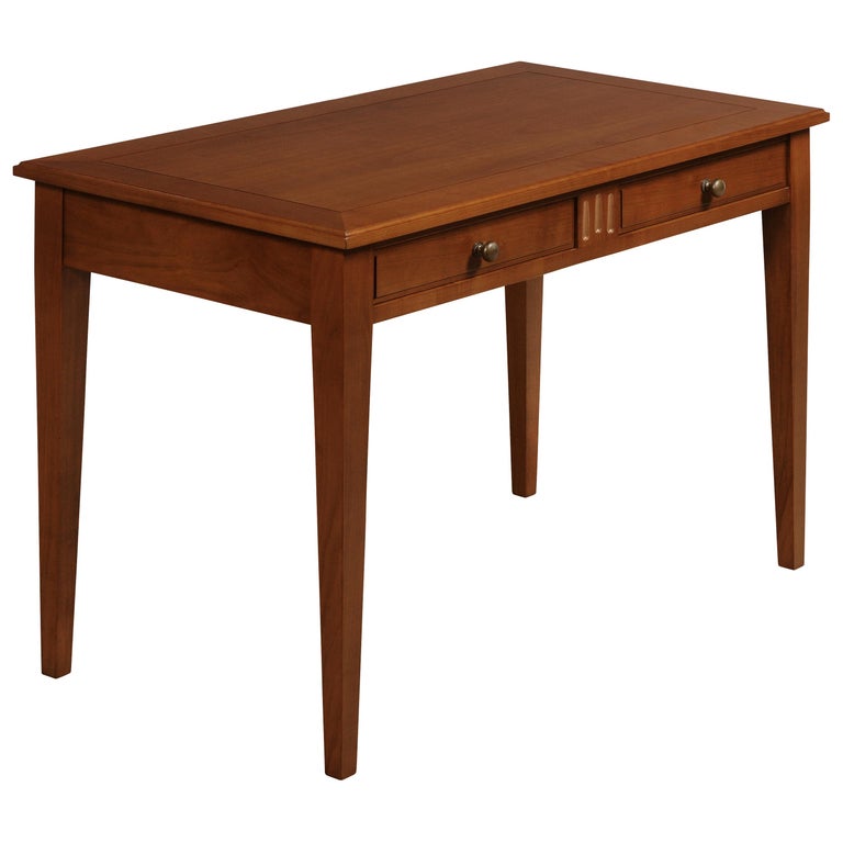 Hand-Crafted Writing Table, Desk in Cherry with 2 Drawers, Directoire Style - Made in France For Sale
