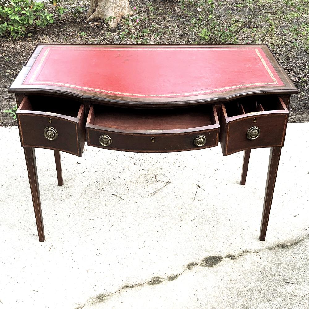 Early 20th Century Writing Table, Edwardian Period English in Mahogany with Leather Top
