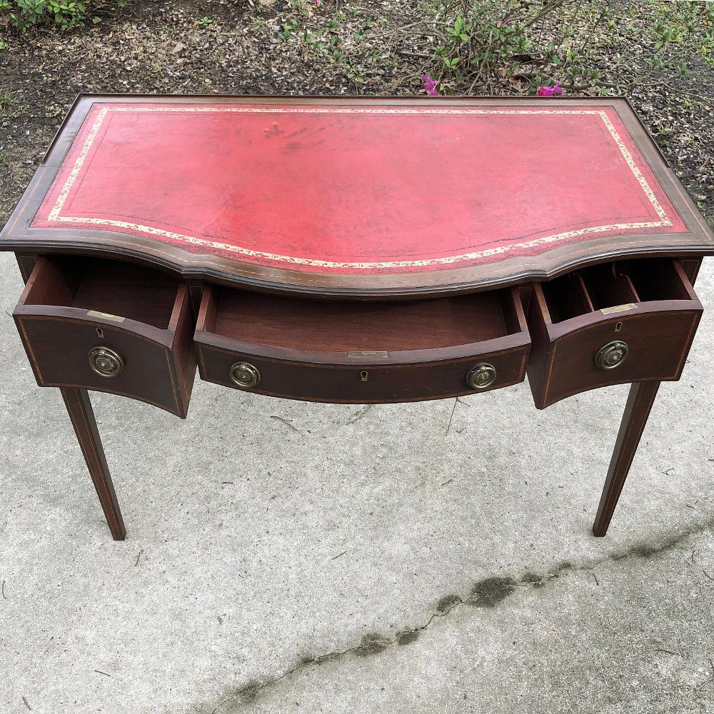 Brass Writing Table, Edwardian Period English in Mahogany with Leather Top