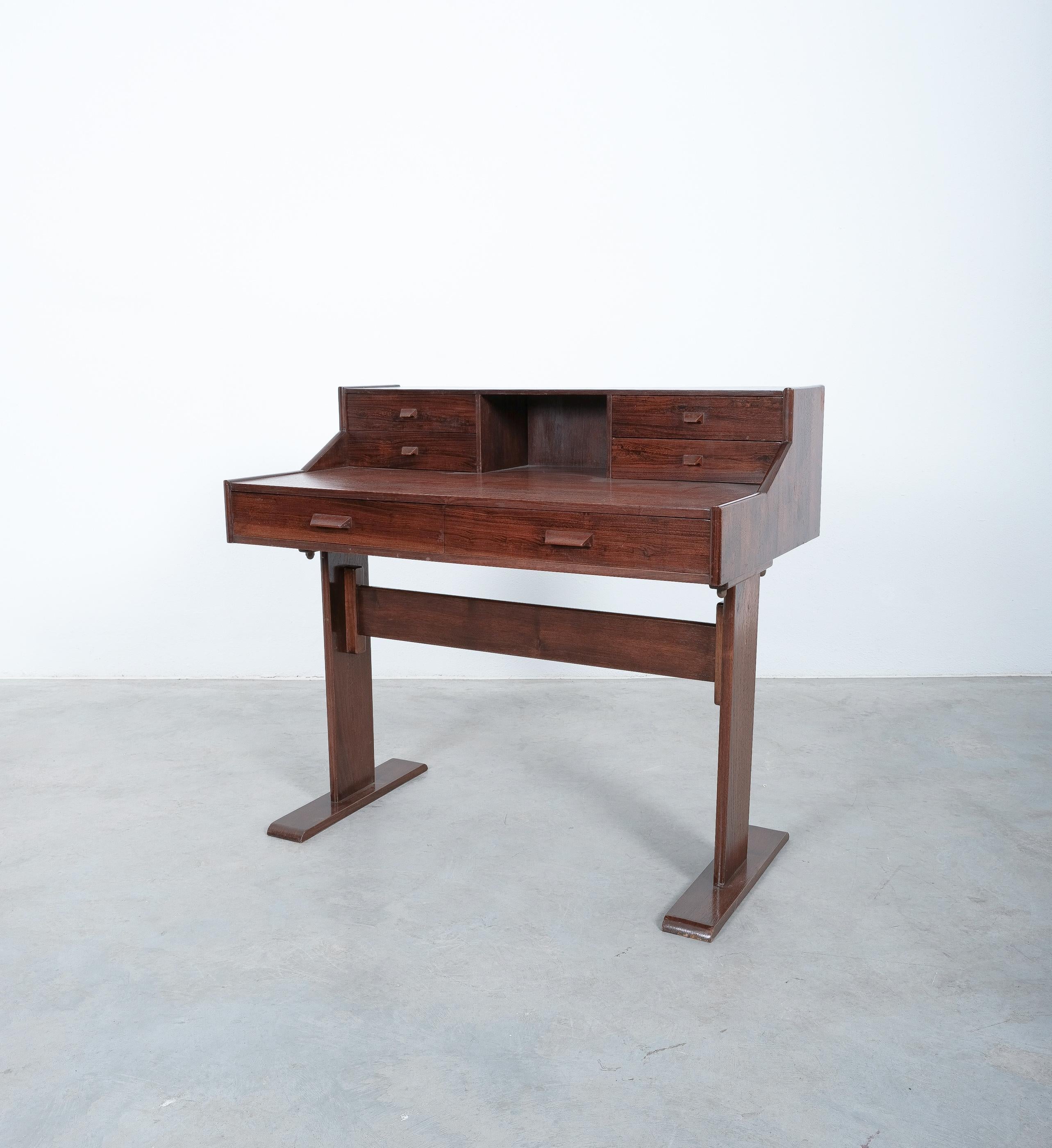 Writing Table or Desk in Teak Veneer Wood, Italy For Sale 2