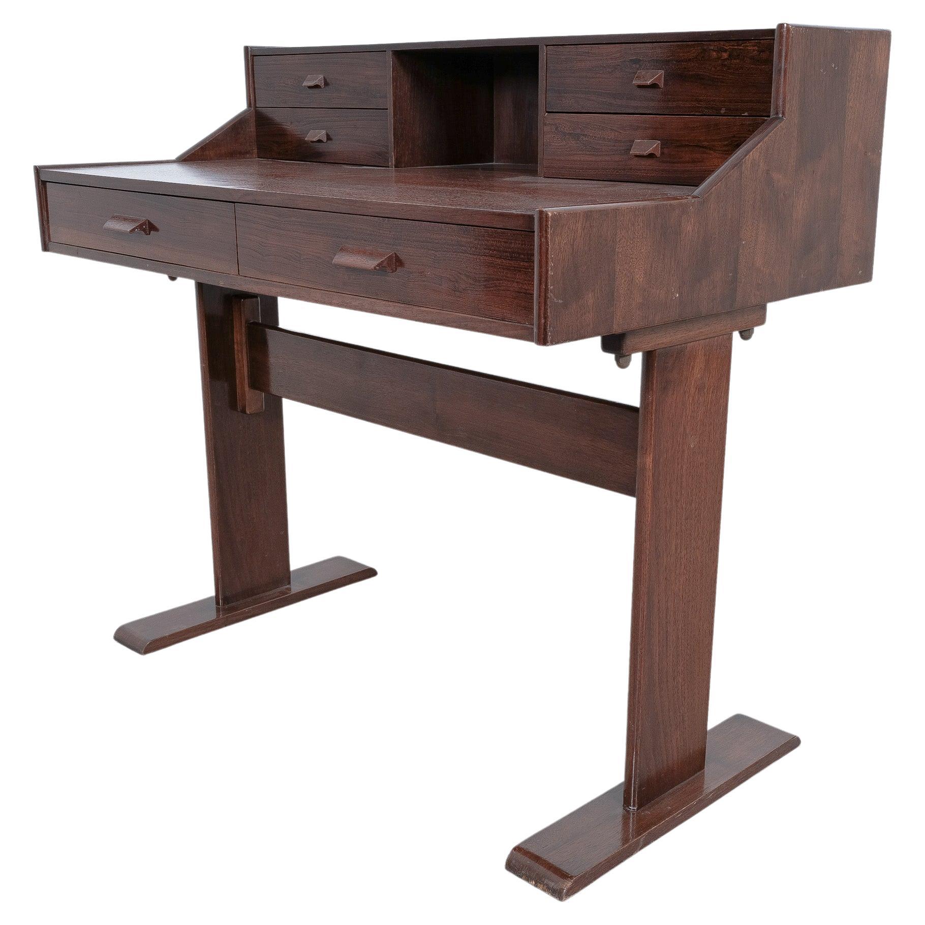 Writing Table or Desk in Teak Veneer Wood, Italy For Sale 4