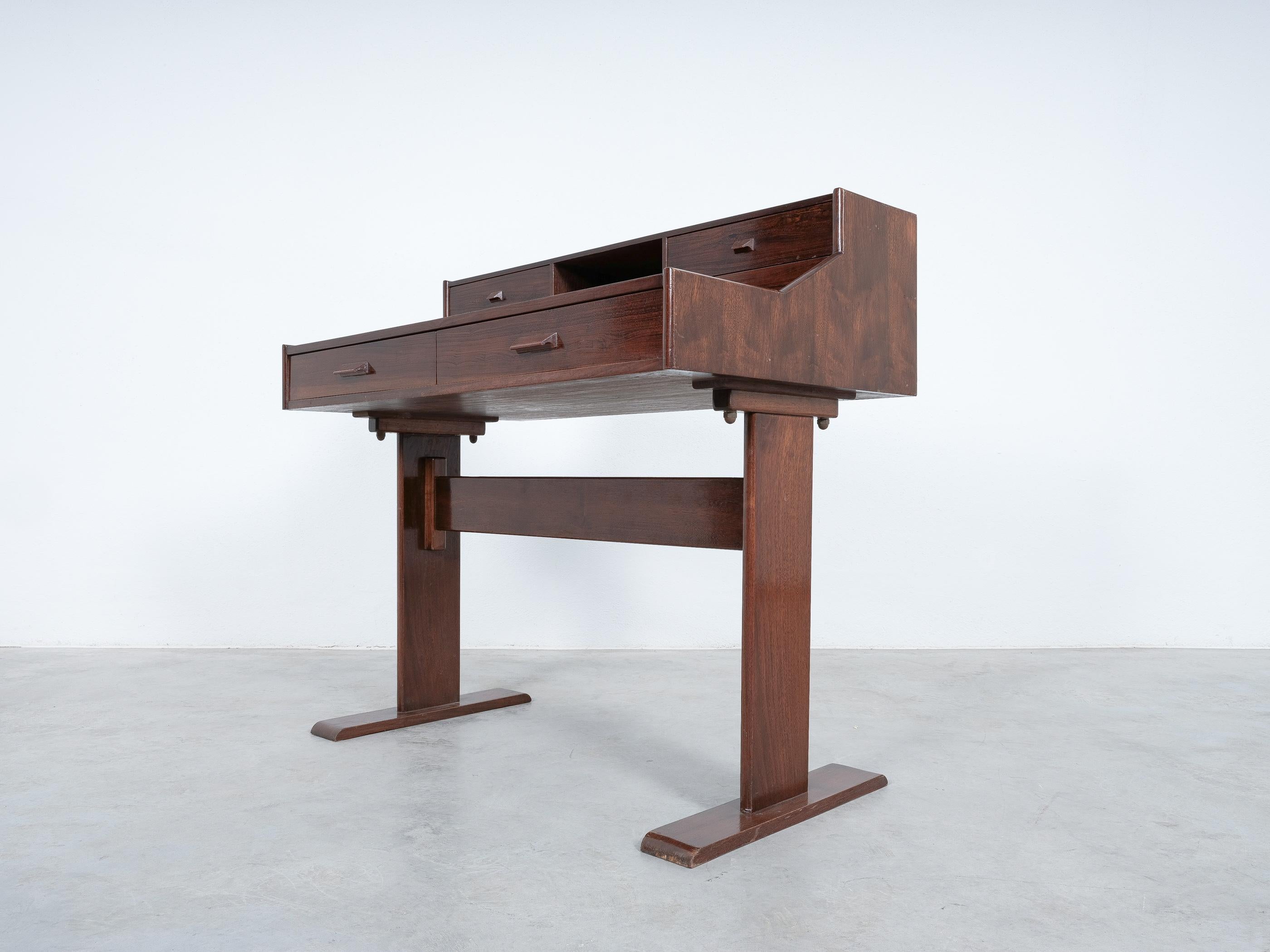 Italian Writing Table or Desk in Teak Veneer Wood, Italy For Sale