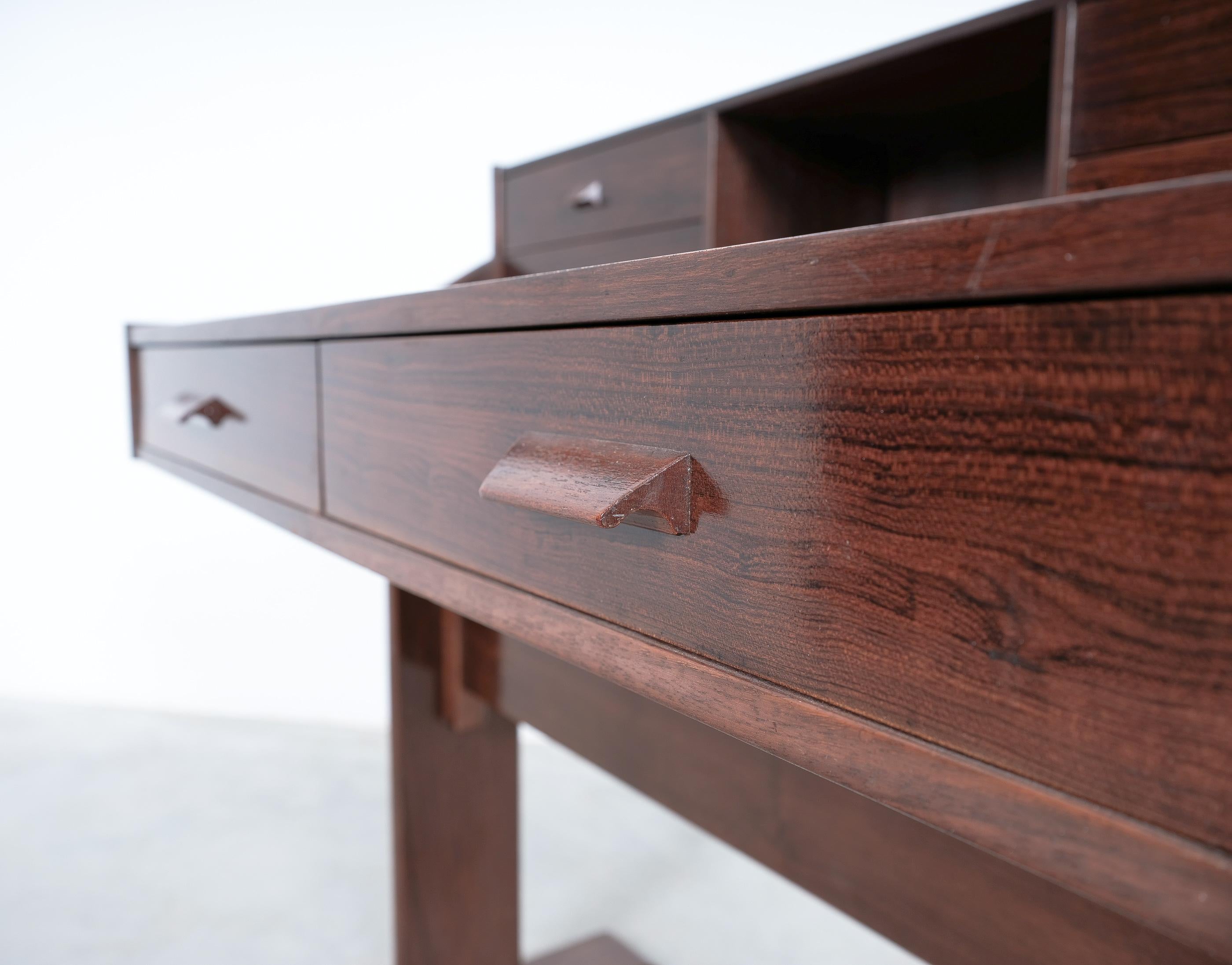 Hardwood Writing Table or Desk in Teak Veneer Wood, Italy For Sale