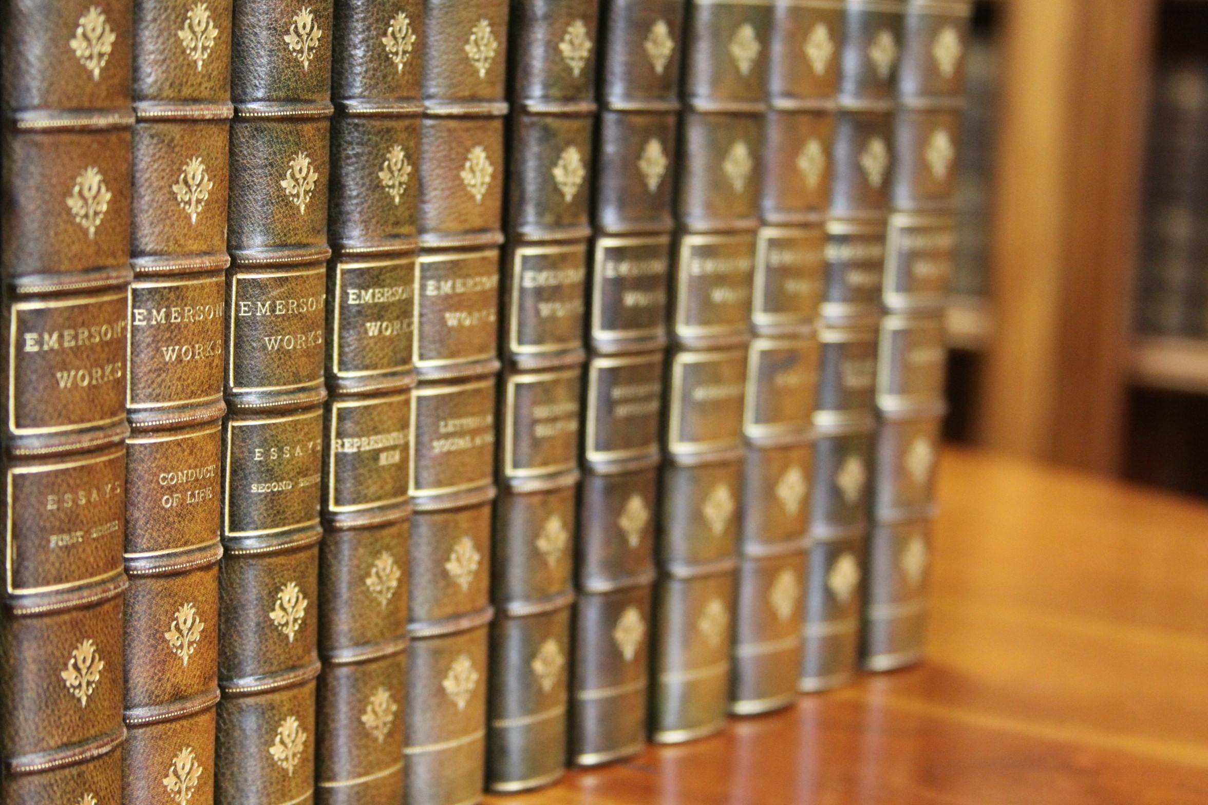 20th Century  Collections of Leather bound Antiques Books. The Writings of Ralph W. Emerson