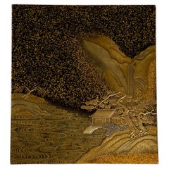 Writting box or Suzuribako in black and gold lacquer of a karstic landscape