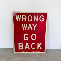 Wrong Way Go Back Metal Street Sign, 1980s USA