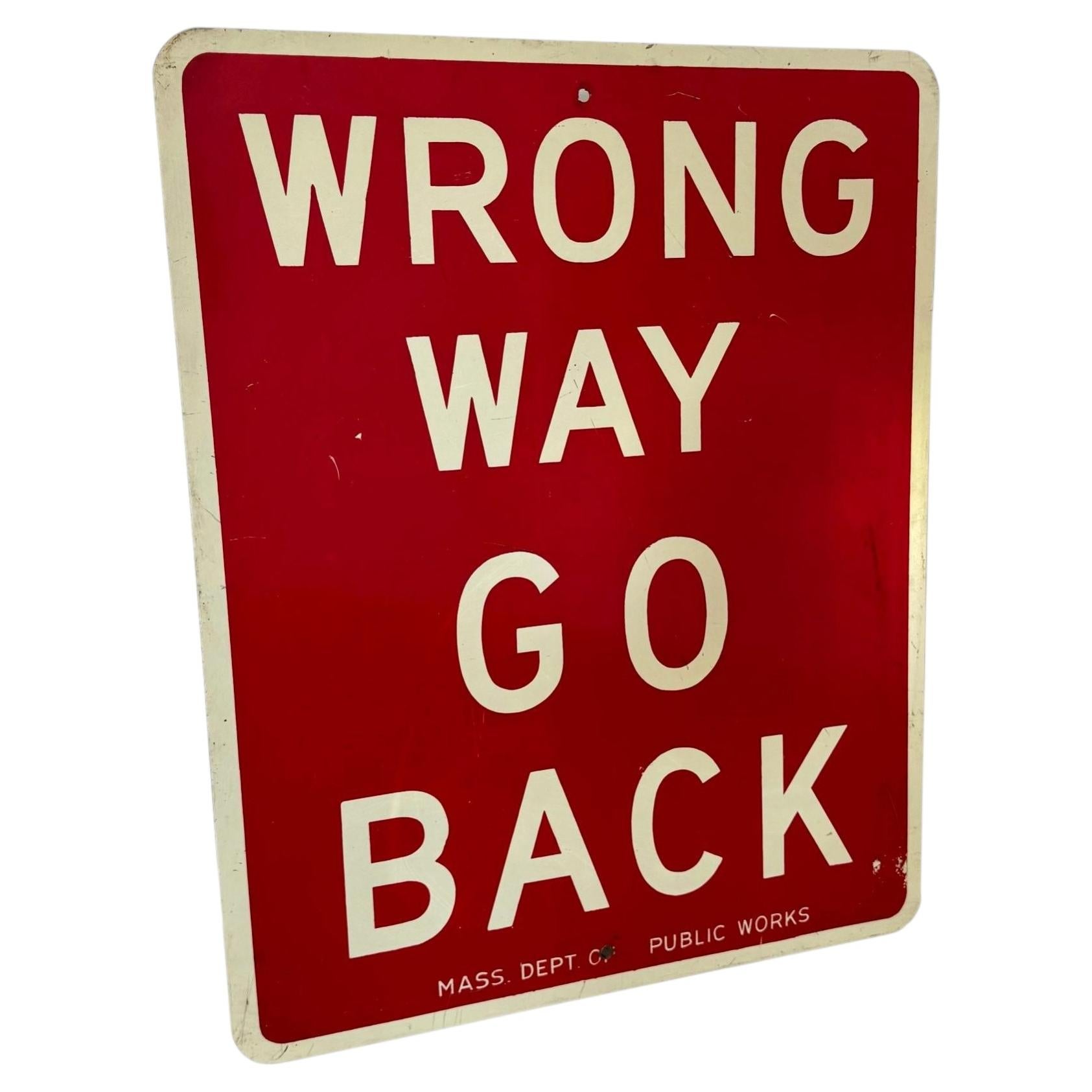 Wrong Way Go Back Metal Street Sign, 1980s USA