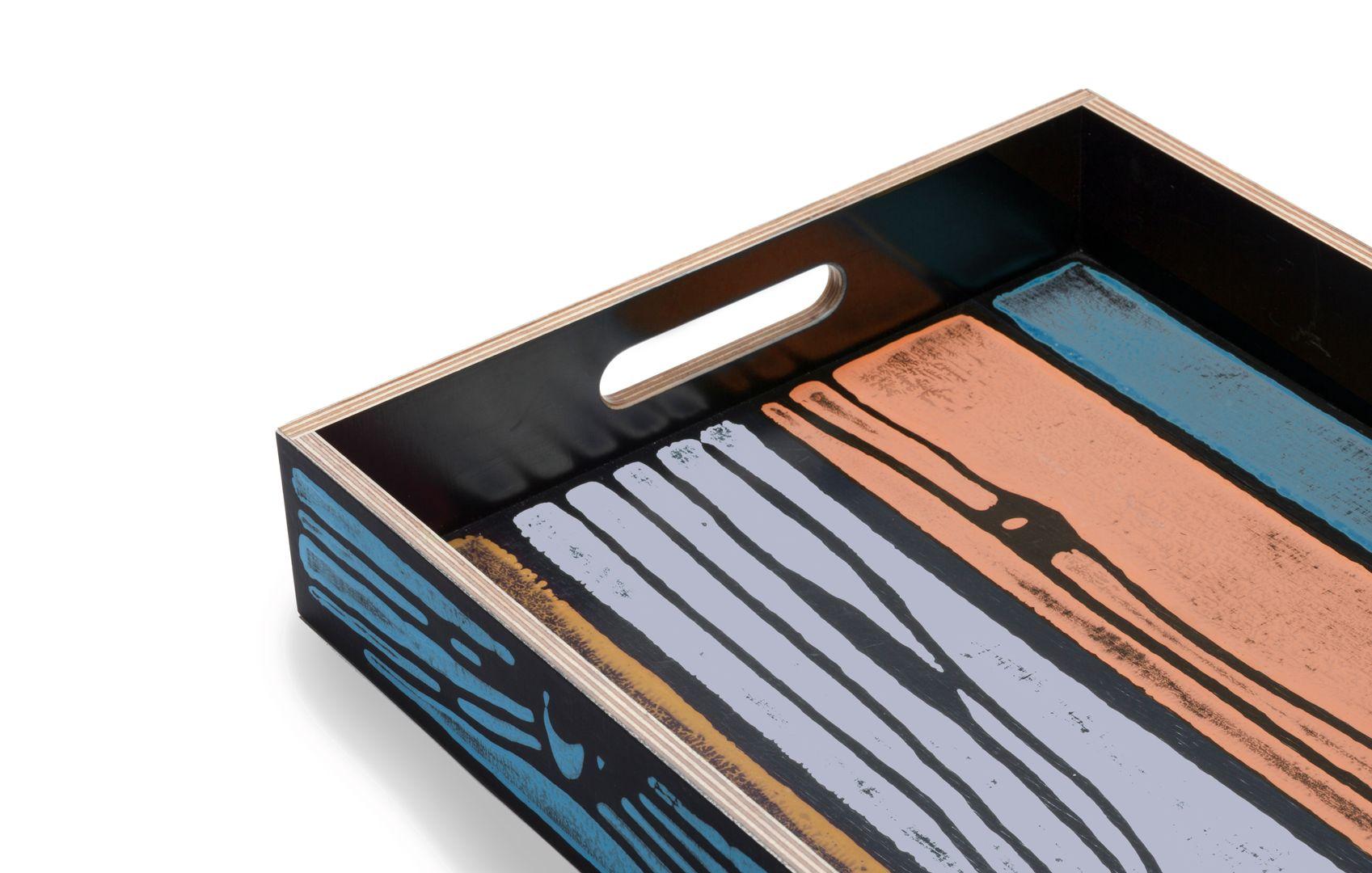 WRONGWOODS TRAY
Sebastian Wrong & Richard Woods
Richard Woods’ strikingly colourful wood-grain block prints are applied to Sebastian Wrong’s utilitarian furniture – reminiscent of mid-century designs – in this seminal collaboration between artist