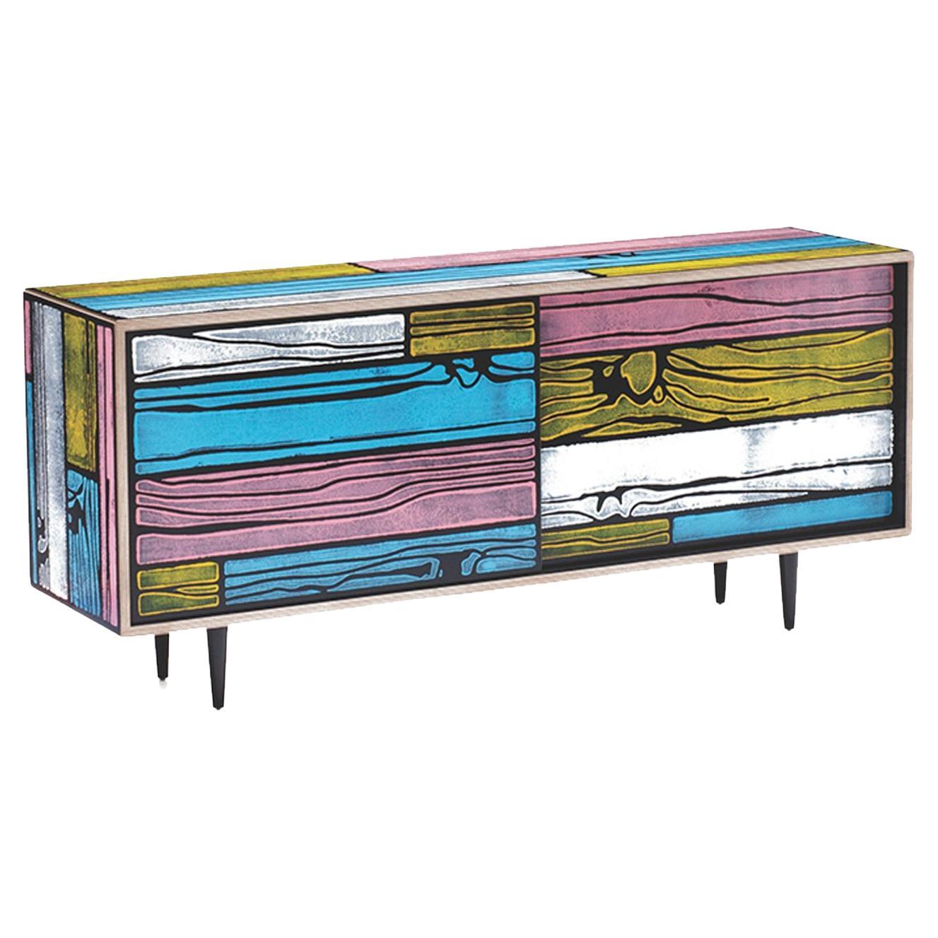 Niedriger Schrank aus Wrongwoods in Rosa mit Blau von Established & Sons