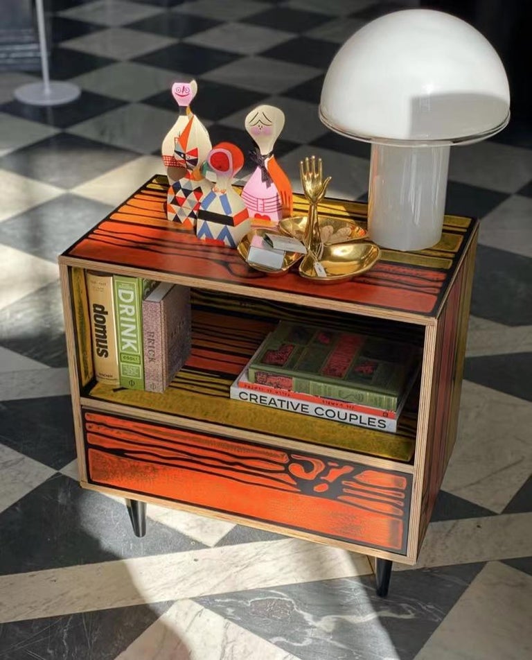 Wrongwoods Yellow with Red Night Table by Established and Sons For Sale