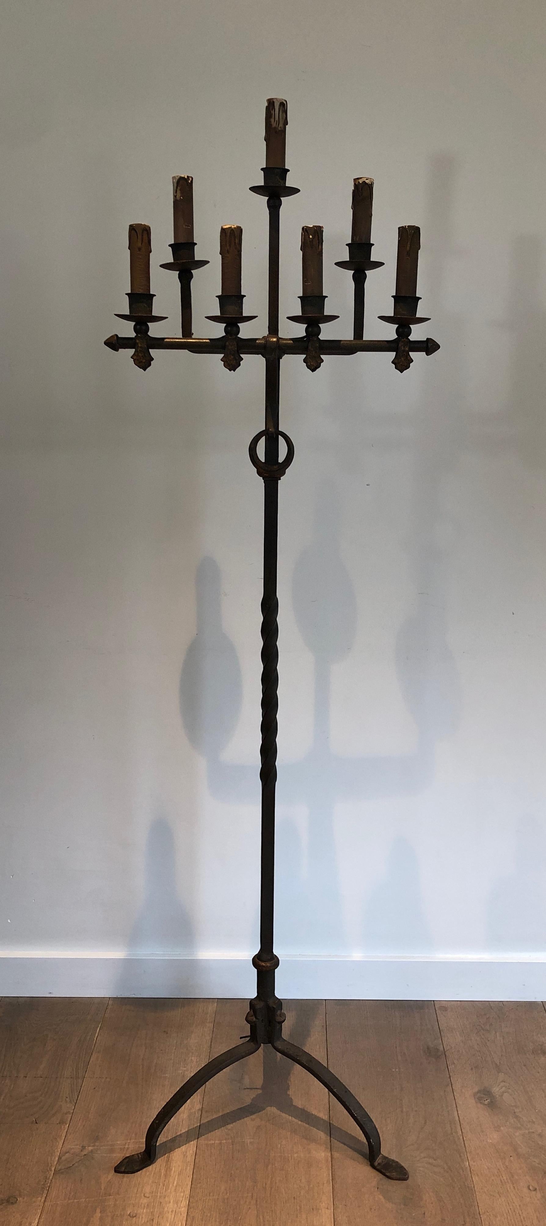 Wrought and Gilt Iron Floor Lamp, French Work, circa 1940 For Sale 6