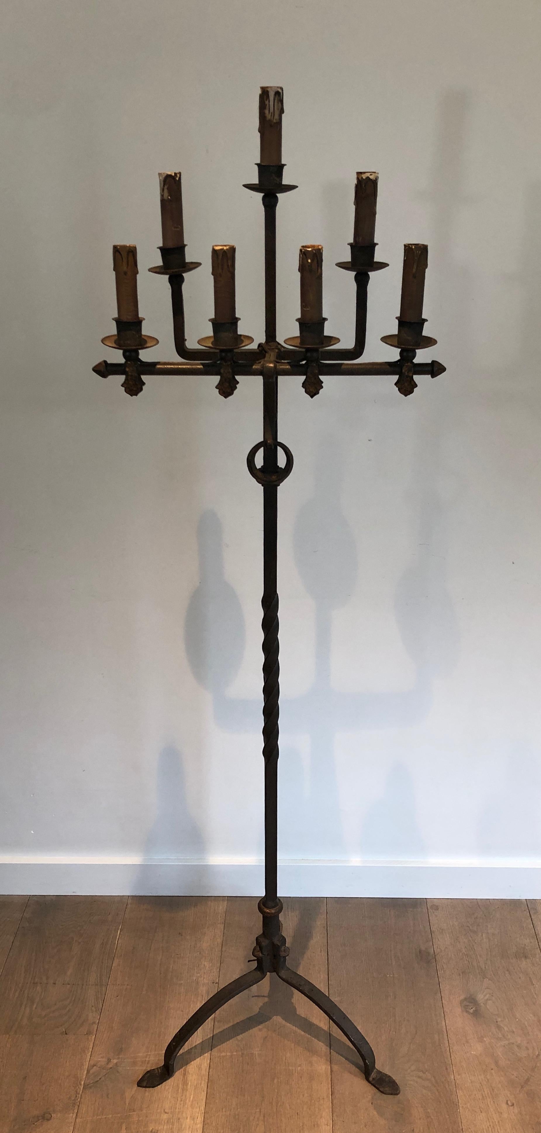 Wrought and Gilt Iron Floor Lamp, French Work, circa 1940 For Sale 13