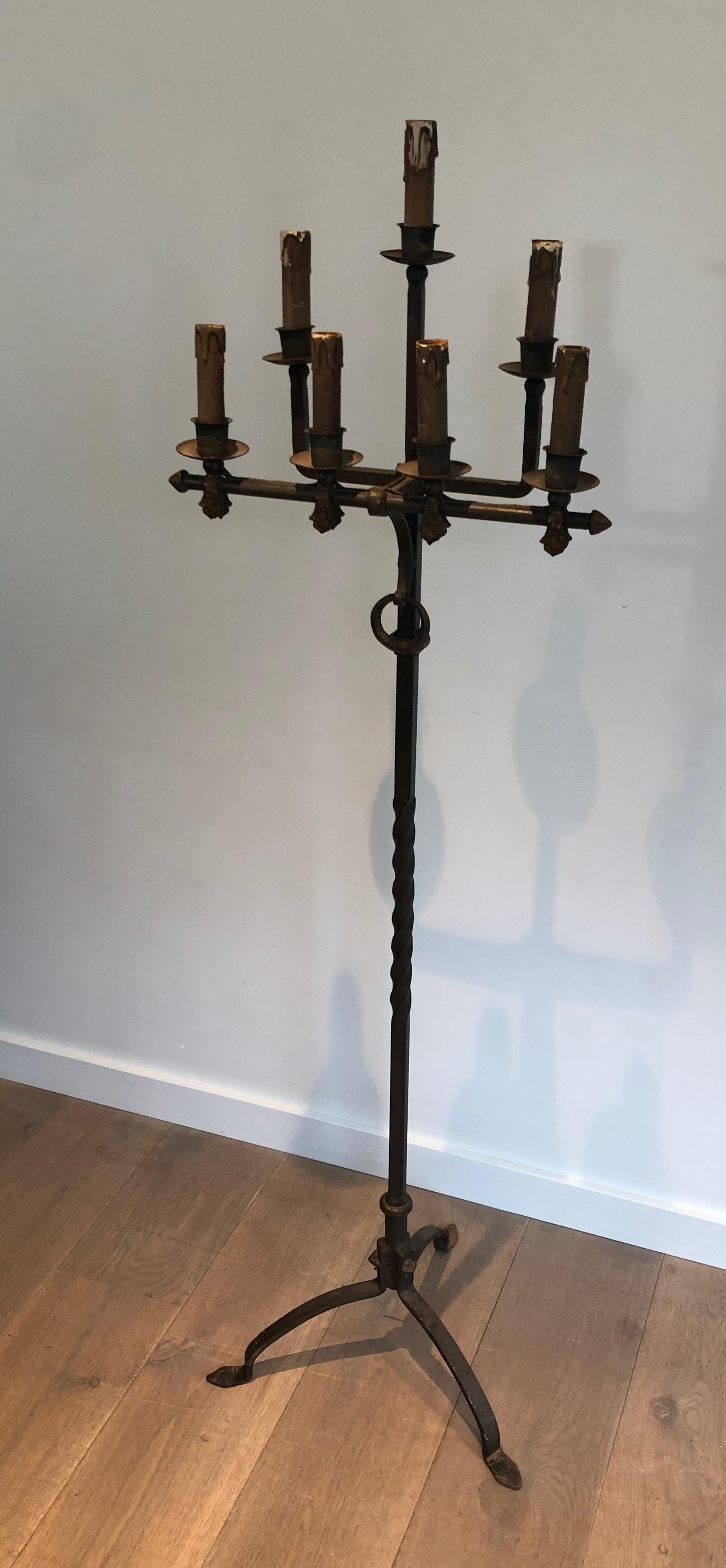 Wrought and Gilt Iron Floor Lamp, French Work, circa 1940 For Sale 14