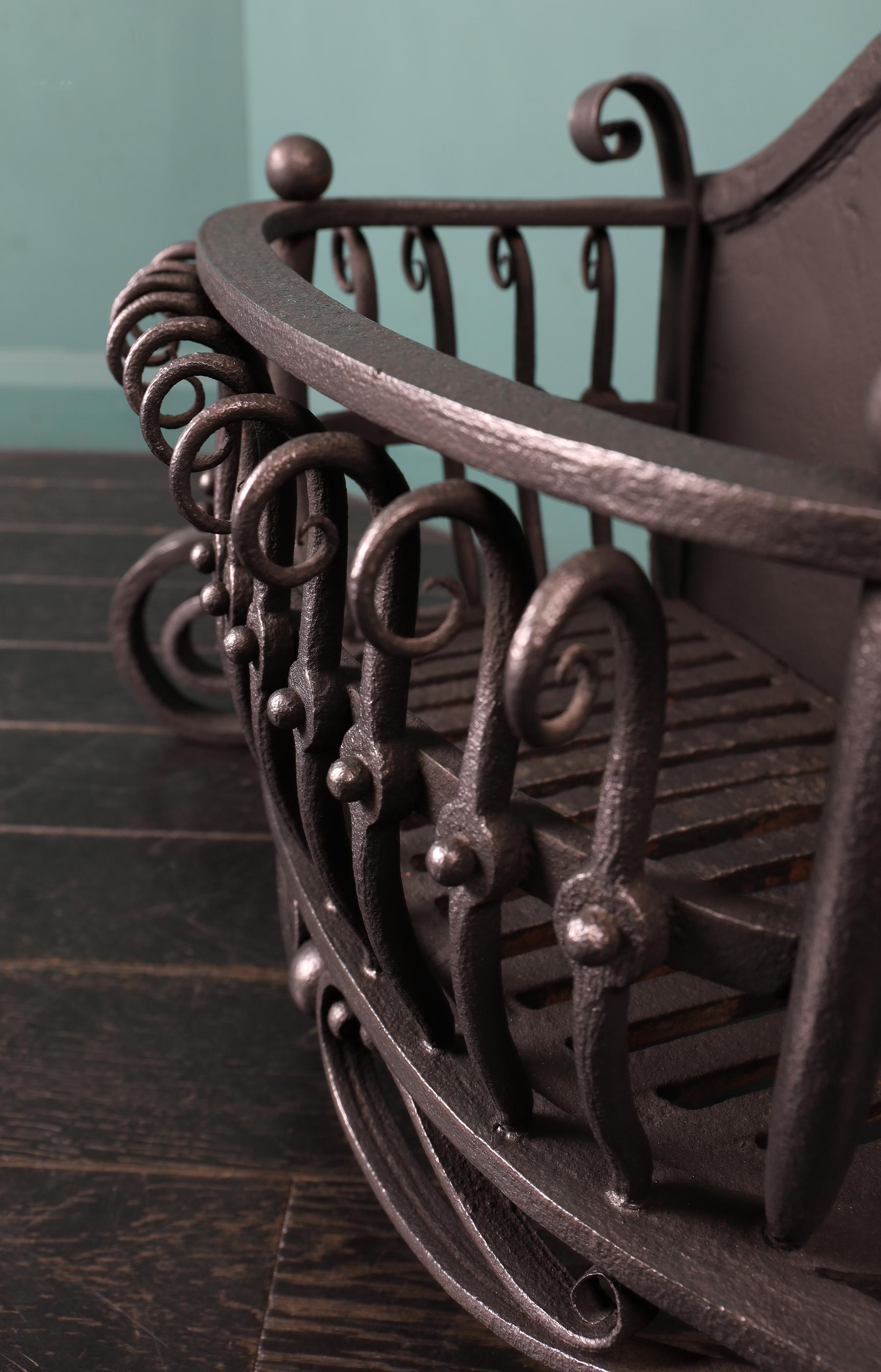 French Wrought Bow-Fronted Fireplace Fire Basket For Sale