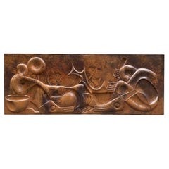 Wrought Copper Low-Relief Depicting African Scenes with Cubist Figures