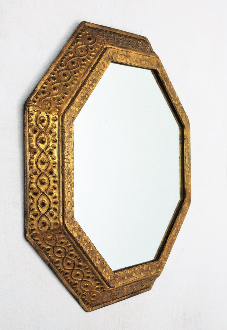 Octagonal Mirror in Gilt Wrought Iron For Sale at 1stDibs
