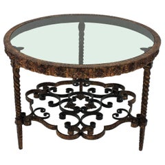 Spanish Gilt Wrought Iron Coffee Table with Smoked Glass Top
