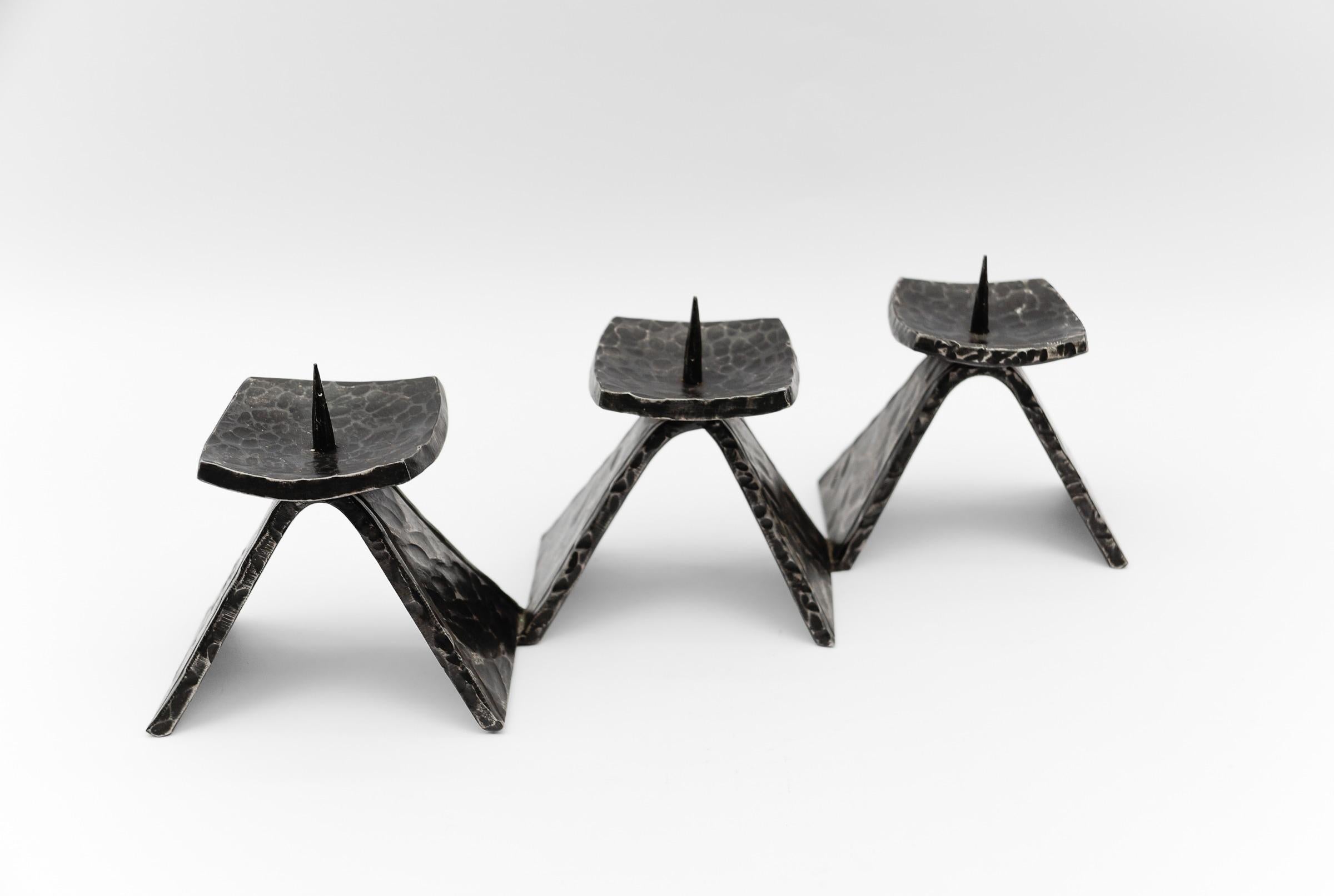 Austrian Wrought Handmade Artist Brutalist Candleholder, 1960s Austria For Sale